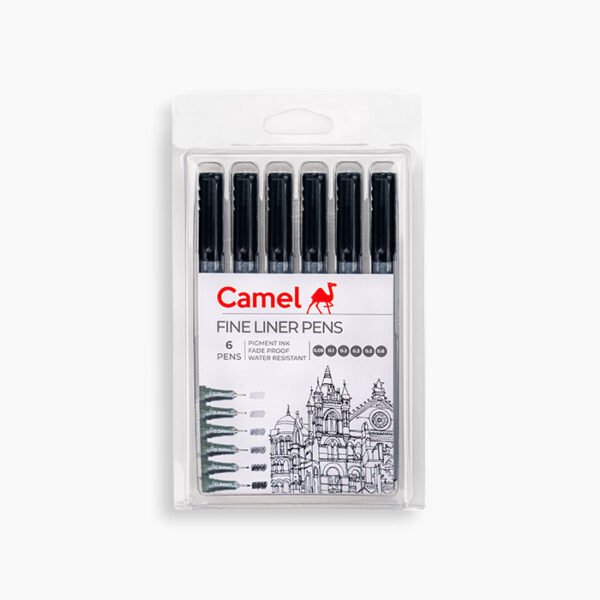 Camel  Fine  Liner  Pens  Assorted  pack  of  6  pens  with  6  free  A6  postcards