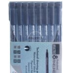 BRUSTRO Professional Pigment Based Fineliner Pen |Black| Set of 8 - Tip Size 0.05, 0.1, 0.2, 0.3, 0.4, 0.5, 0.6 and 0.8mm