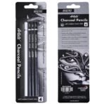 BRUSTRO Artists Charcoal Pencil - Set of 4 (3 Black Shade - Soft, Medium, Hard and 1 White - Medium)