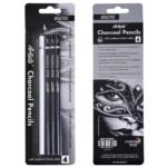 BRUSTRO Artists Charcoal Pencil - Set of 4 (3 Black Shade - Soft, Medium, Hard and 1 White - Medium)