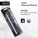 BRUSTRO Artists Charcoal Pencil - Set of 4 (3 Black Shade - Soft, Medium, Hard and 1 White - Medium) - Image 2