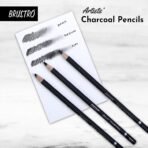 BRUSTRO Artists Charcoal Pencil - Set of 4 (3 Black Shade - Soft, Medium, Hard and 1 White - Medium) - Image 3