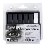BRUSTRO Compressed Carre Charcoal Sticks - Set of 6 (5 Black & 1 White Stick)
