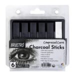 BRUSTRO Compressed Carre Charcoal Sticks - Set of 6 (5 Black & 1 White Stick)