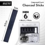 BRUSTRO Compressed Carre Charcoal Sticks - Set of 6 (5 Black & 1 White Stick) - Image 2