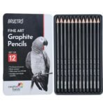 BRUSTRO Fine Art Graphite Pencil Set |10B - 2H | Pack of 12 with Elegant Tin Box