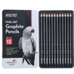 BRUSTRO Fine Art Graphite Pencil Set |10B - 2H | Pack of 12 with Elegant Tin Box