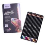 BRUSTRO Artist Metallic Colour Pencil Set of 12 Shades, 3.3mm lead | Wax-based, Ergonommic