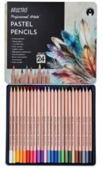 BRUSTRO Artists Pastel Pencils - Set of 24 Shades - 4mm Lead |Erasable, High Pigmented