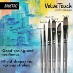 BRUSTRO VelveTouch Artist Brushes | Set of 6 |Short Handle, Synthetic Bristles, Round, Filbert, Dagger, Flat Shape - Image 4