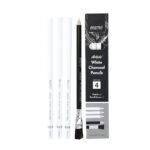 BRUSTRO Artists White Charcoal Pencil Set | 5mm, Set of 3 + 1 Pencil Eraser