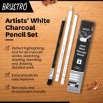 BRUSTRO Artists White Charcoal Pencil Set | 5mm, Set of 3 + 1 Pencil Eraser - Image 2