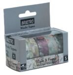 BRUSTRO Washi Masking Tapes |Flora and Fauna Shade|15 mm x 5 mtrs (Set of 5)| Low Tack Adhesive