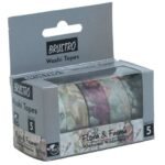 BRUSTRO Washi Masking Tapes |Flora and Fauna Shade|15 mm x 5 mtrs (Set of 5)| Low Tack Adhesive