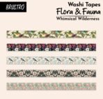 BRUSTRO Washi Masking Tapes |Flora and Fauna Shade|15 mm x 5 mtrs (Set of 5)| Low Tack Adhesive - Image 2