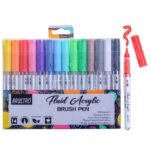 BRUSTRO Fluid Acrylic Brush Pen | Set of 14 Basic Shades