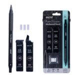 Brustro Kuro Precision Mechanical Pencil | Tip Size - 0.3mm With 20 - HB and 20 - 2B leads , 3 Eraser Refills