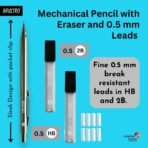 BRUSTRO Mechanical Pencil Set | HB-20 leads, 2B-20 leads, Spare eraser- 8 units|Tip size- 0.5 mm - Image 2