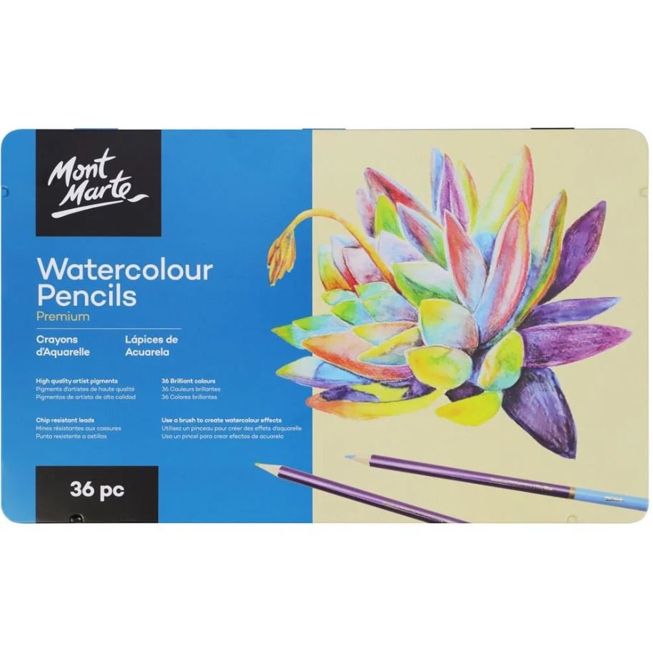 Watercolour Pencils Premium Set 36 (F1) Mont Marte Premium Watercolour Pencils in Tin - 36pc - Image 1