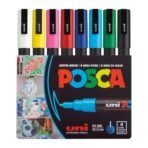 Uni-ball Posca 3M 0.9-1.3mm Bullet Shaped Markers | Multicolour Ink | Pack Of 8