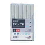 BRUSTRO Twin Tip Alcohol Based Marker Set of 6 (Blues)