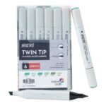 BRUSTRO Twin Tip Alcohol Based Marker Set of 6 (Greens)
