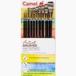 Camel  Artist Long Handle Brushes Assorted pack of 10 brushes, Round - Series70, Flat - Series71 & Filbert - Series 72