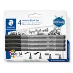 Staedtler Pigment Arts Pens - Intense Black, Assorted Tip, Set of 4