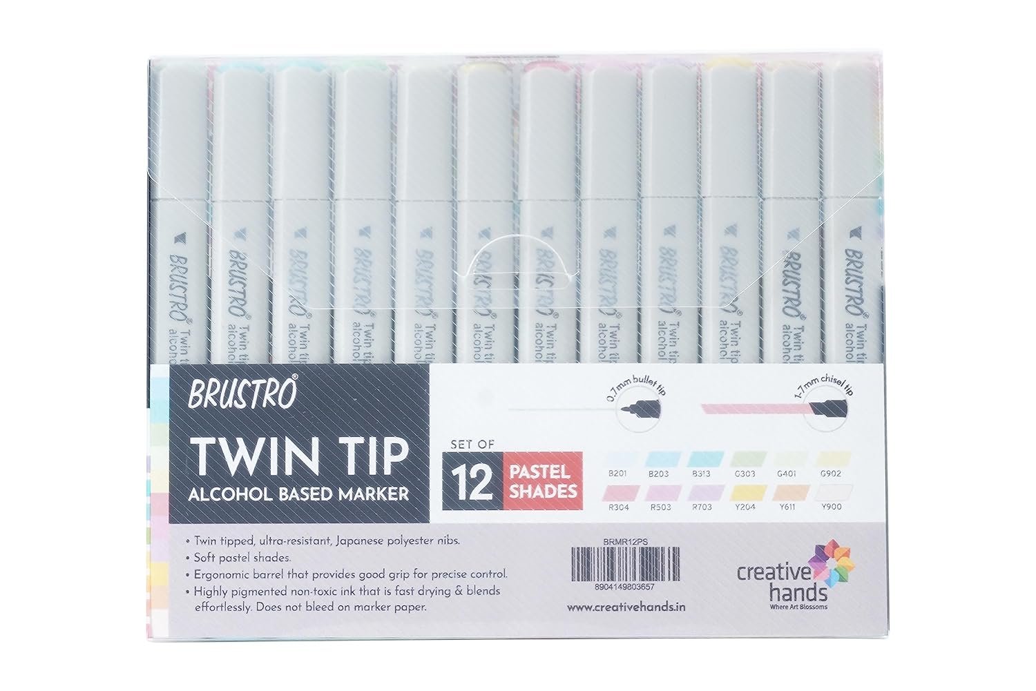twin tip pastel A BRUSTRO Twin Tip Alcohol Based Marker Set of 12 - Pastel Tones - Image 1