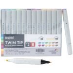 BRUSTRO Twin Tip Alcohol Based Marker Set of 12 - Basic B