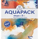 Clairefontaine Goldline AQUAPACK Watercolor Paper Medium FINE Grain, 300GSM-A2, 5 Sheets