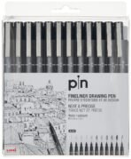 Uni-Ball Pin Fineliner Drawing Pen Set 12 Black